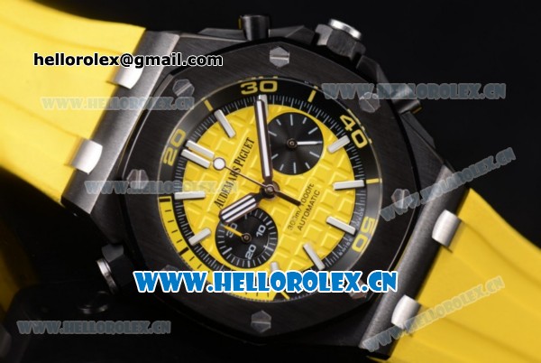 Audemars Piguet Royal Oak Offshore Diver Chrono Miyota OS20 Quartz PVD Case with Yellow Dial Stick Markers and Yellow Rubber Strap (EF) - Click Image to Close